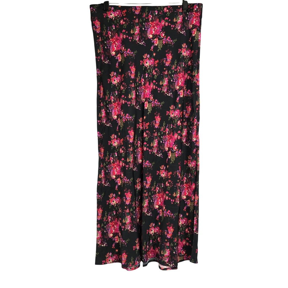 Gap Floral Maxi Skirt Black Pink Red Rayon Side Slit Fairy Festival Women's Sz L
